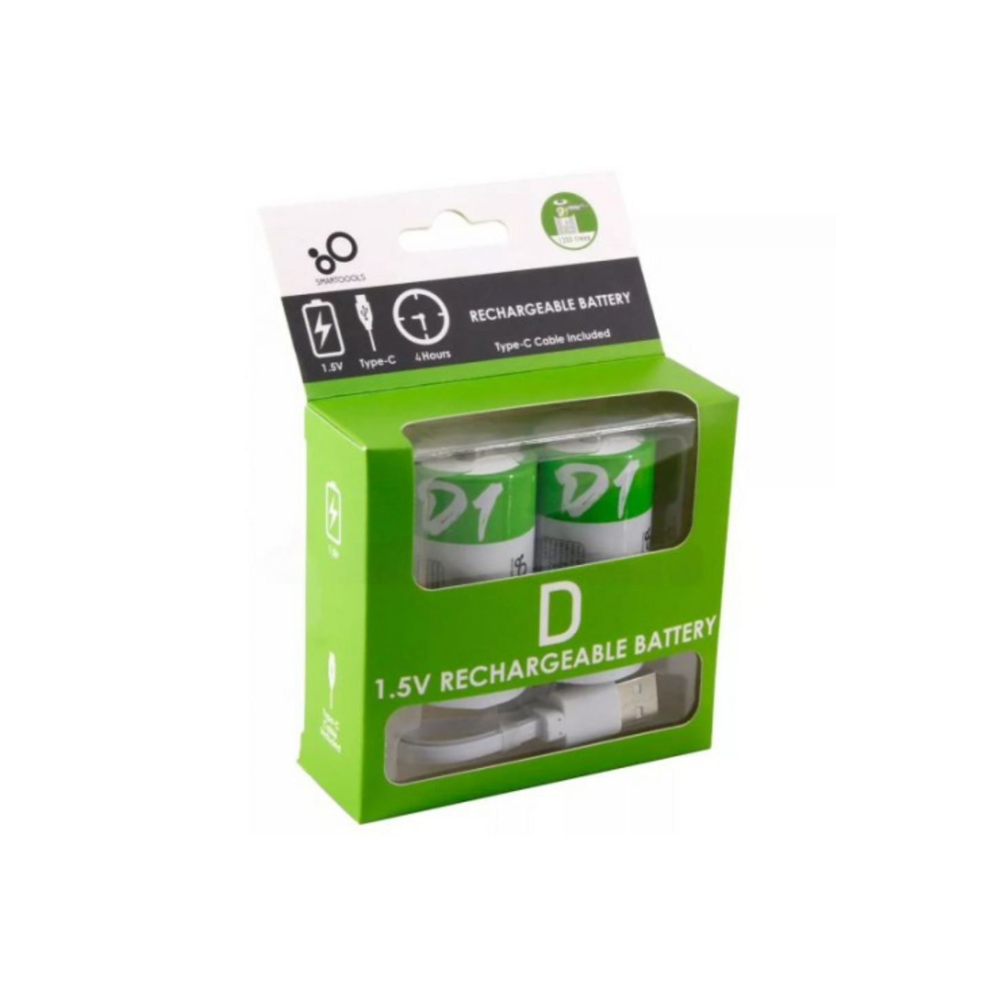Battery D-size Rechargeable with USB C-type Cable